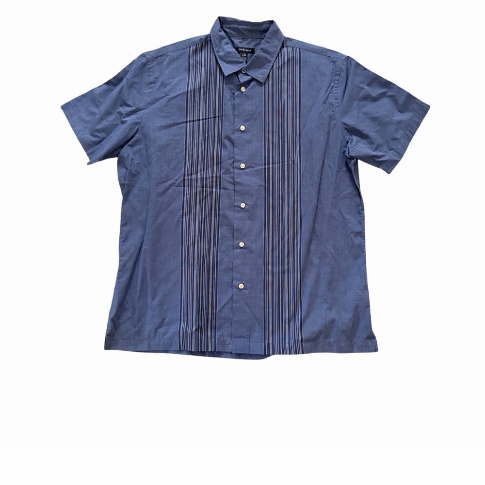 Van Heusen Shirt 2 Mens L Navy/Black Never Tuck Striped Fit Print Short Sleeve - Picture 3 of 4
